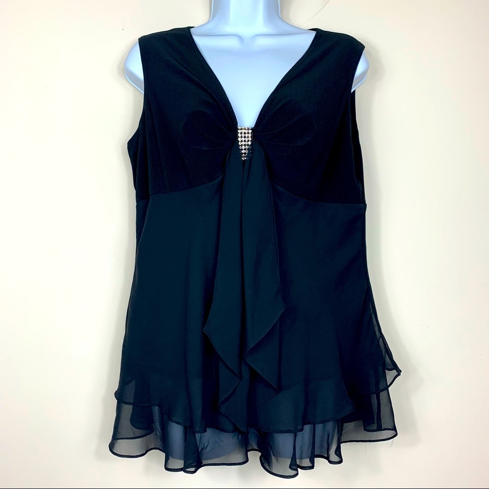 R&M Richards black ruffled blouse. Petite size 12P
